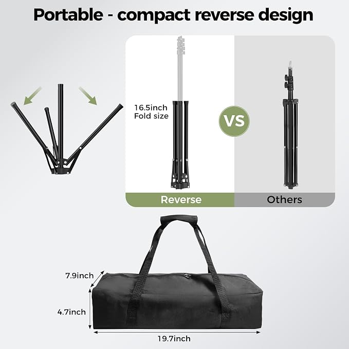 Emart 5x6.5ft Green Screen Backdrop Kit with T-Shape Stand and 6 Clamps | Reverse folding base for easy storage & transport，perfect for Photography, Photoshoot, Studio Video Recording, Streaming - Image 2
