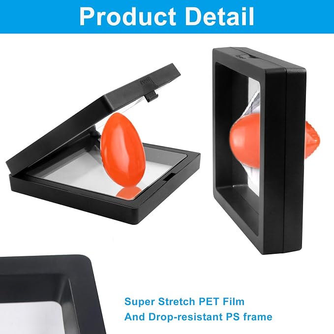 12Pcs 3D Floating Display Case, 3.5x3.5 Inch | Clear Film, Jewelry Storage Box, With Base, For Coin Fossils Rocks Collectors - Image 3