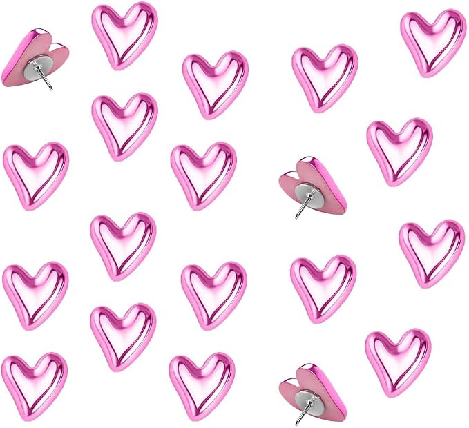 50 pcs of Cute Soft Wooden Board thumbtack with Golden Hearts can be Used for Photo Walls, memos, whiteboards, and Decorative thumbtack (Pink) by SSYHQAX