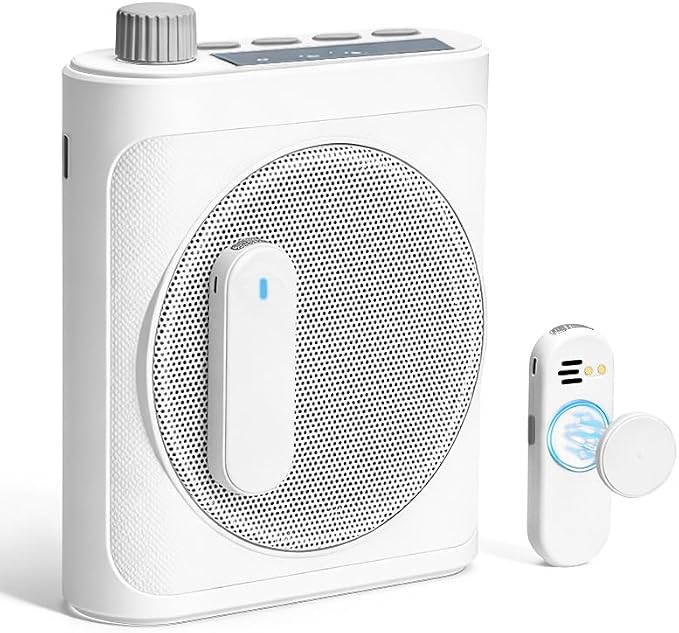 Voice Amplifier for Teachers with 2 Magnetic Lavalier Mics, White | Bluetooth Portable Rechargeable Speaker for Classroom, Meetings, Tour Guide Speeches, Public Speaking, Coaches, PA System by Giconino
