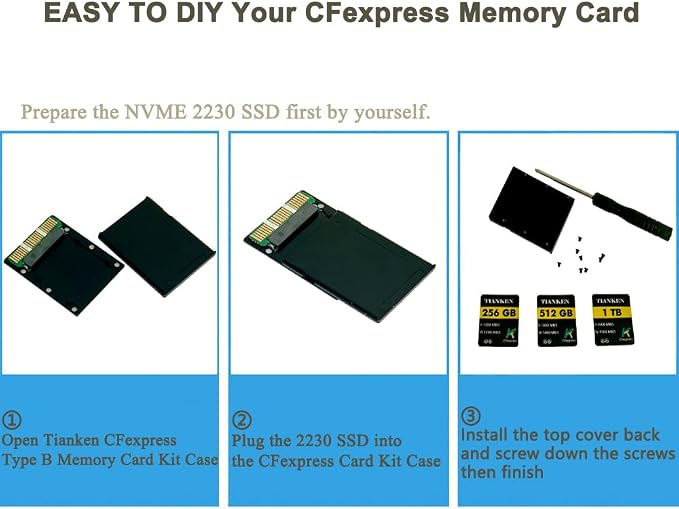CFexpress Type B Memory Card Kit Case CFE CFB NGFF M-Key Adapter Compatible with XQD Cameras Raw 4K 8K Video Recording PCIe Expansion - Image 6