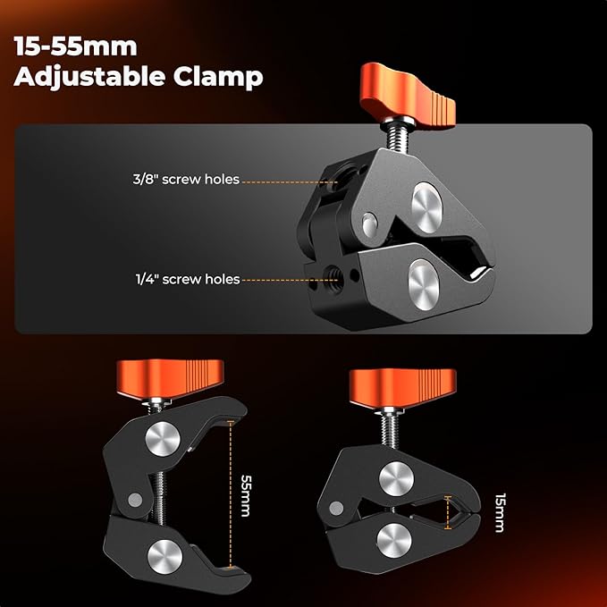 K&F CONCEPT 6" Magic Arm Clamp with Super Clamp 360° Ballhead Mini Arm | 1/4" & 3/8" Thread Screw for Monitor, LED Light, Webcam, Action Camera, MS31 - Image 5