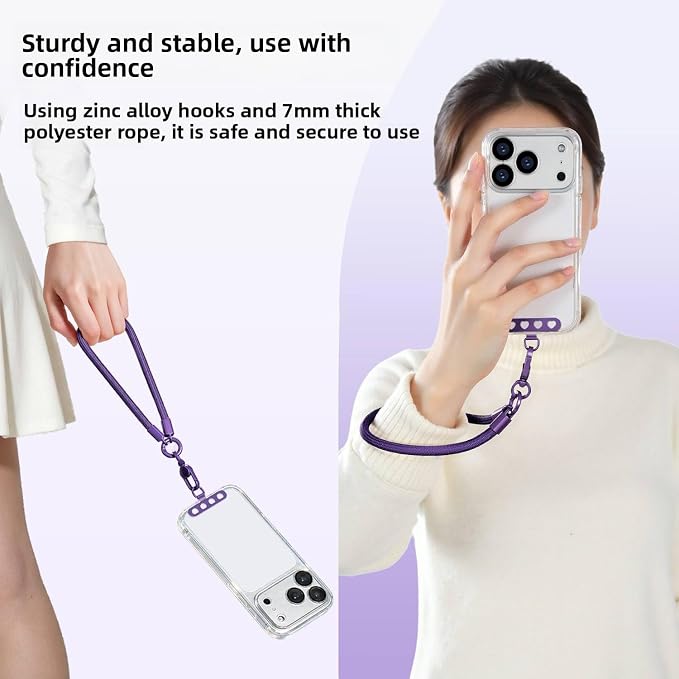 Phone Wrist Strap Lanyard Hand Wristlet with 360° Rotating Clip Stainless Steel Tether Buckle Finger Grip Strong Durable Anti-Tangle Universal for iPhone Camera Keychain Travel Dark Purple - Image 4