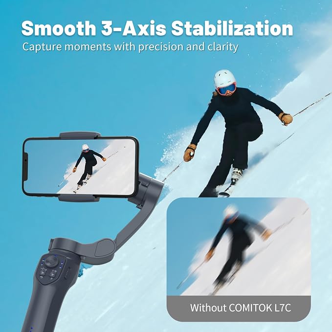 COMITOK L7C Pro, Gimbal stabilizer for iPhone, Phone Stabilizer for Video Recording with Face/Object Tracking, 3-Axis Gimbal for Android & iPhone 15 Pro Max, Foldable Phone Gimbal Vlog Recording - Image 2