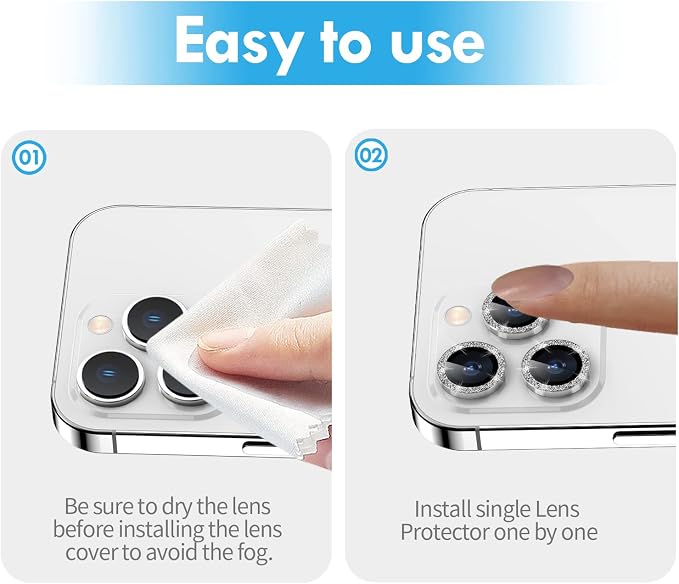 for iPhone 14 Pro/14 Pro Max Camera Lens Protector Glitter, Silver | Individual Metal, 9H Hardness, Scratch Resistant, Shockproof, Drop Protection, Case Friendly, Stylish Accessories - Image 7