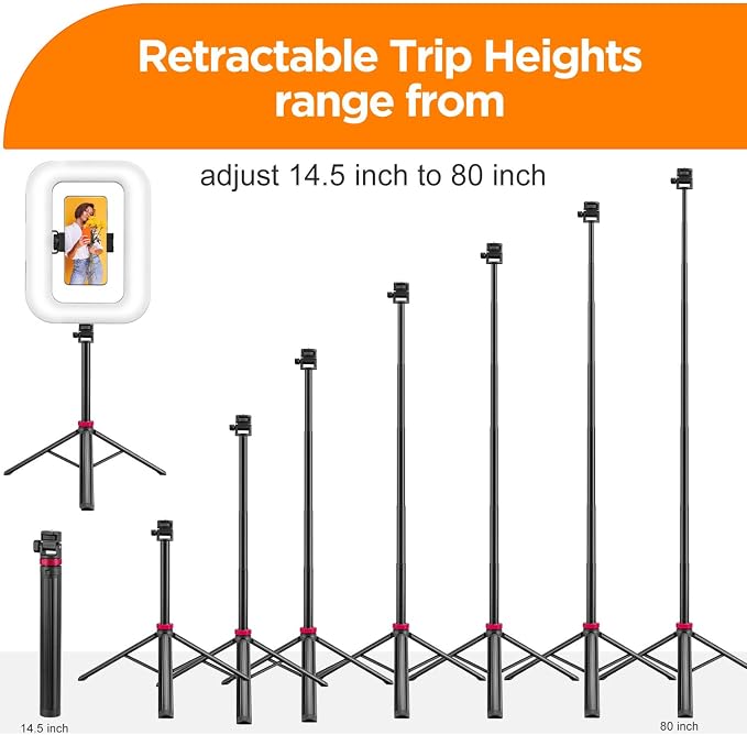 20W Ring Video Light with 8000mAh Built‑in Battery & 80inch Tripod 3H Max Brightness Portable Handheld Phone Fill Light Expandable for Mic & Camera Kit Easy Shooting for Vlogging Selfie Live Stream - Image 4