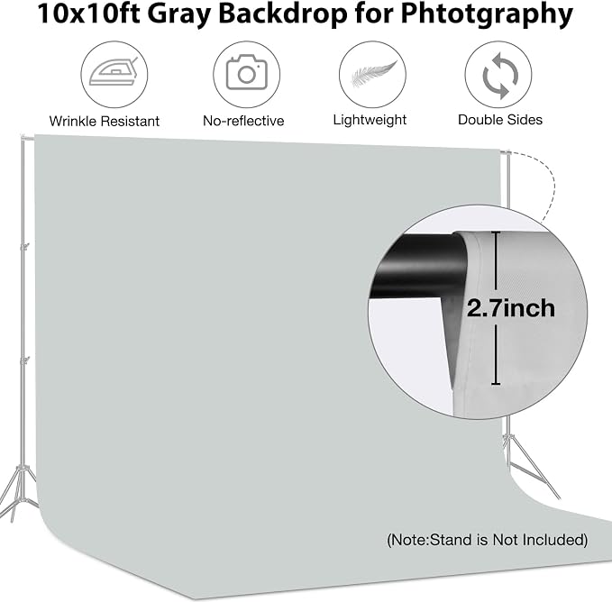 Aimosen 10x10 FT Gray Backdrop Background for Photography Large Photo Backdrop Curtain Drapes, High Density Gray Screen Backdrops for Party Portrait Photoshoot Booth Video Studio - Image 5