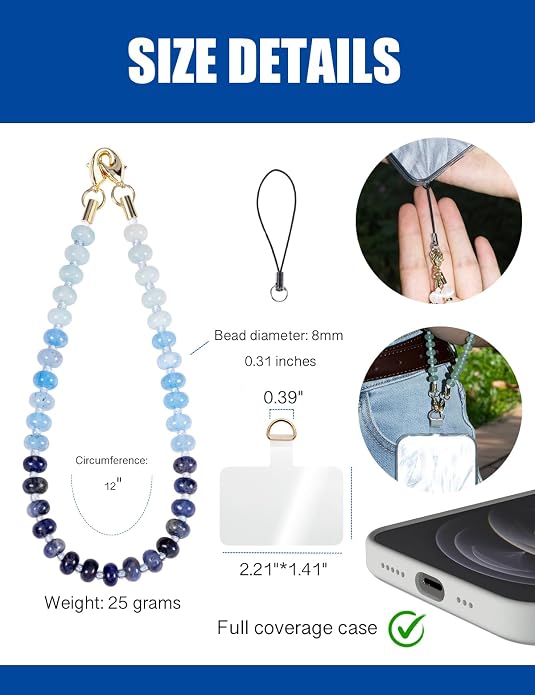 CH.yishi Crystal Beaded Phone Charm Wrist Strap Camera Lanyard | Handmade Cell Phone Chain,with Tether Tab,Keychain Bag Wallet Natural Stone Charm,Headphone Gemstone Decor,Camera Wrist Strap - Image 3