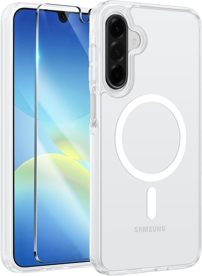 FNTCASE for Galaxy A26 5G Phone Case, Fit for Magsafe, Screen Protector | Translucent Matte, 14FT Military Grade Drop Protection, Slim Shockproof Protective, for Samsung A 26 4G Cover, White by FNTCASE