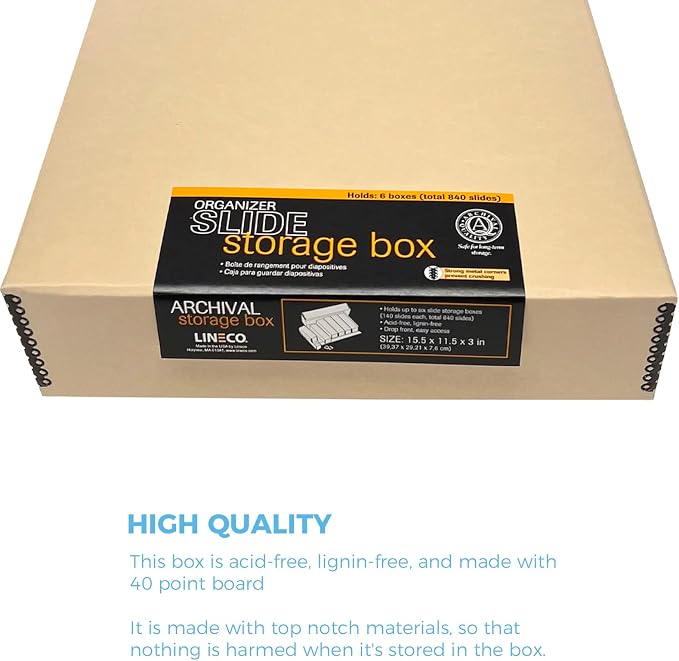 Lineco, Archival Slide Storage Box 15.5"x11.5"x3", with 6 Cases, Pack of 2 | Acid-Free Metal Edge Organizer, Drop Front Design, Holds Up to 840 Slides, Films, Negatives, Photos and Cards - Image 6