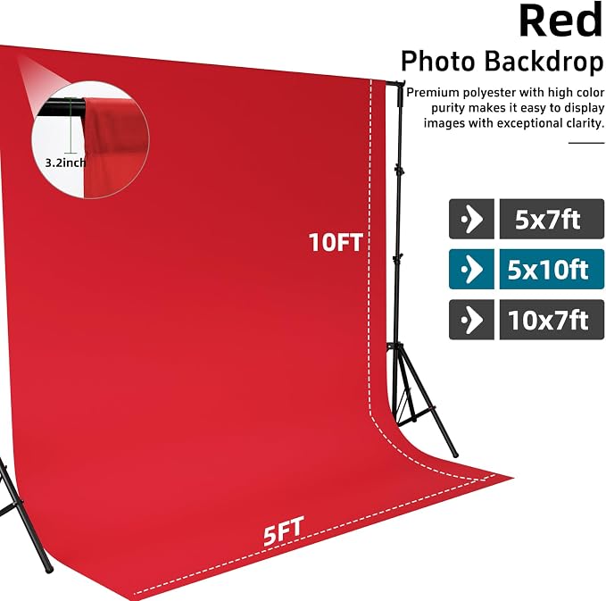 Red Photo Backdrop for Photography Photoshoot Background, 5x10FT | Multipurpose Screen for Portrait Studio Video Recording Party Non-Reflective Easy Setup High Density - Image 4