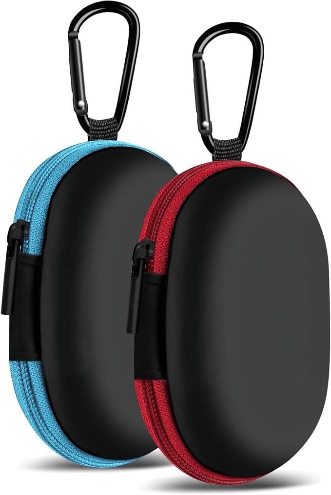 2 Pack Oval Earbud Case Storage Bag with Carabiner, Blue/Red | Portable EVA Carrying Case, For Wired/Wireless Headphones, SD Card Storage, Camera Chip by MOLOVACase