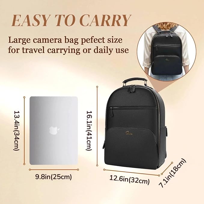 Camera Backpack Classic PU Leather for DSLR, Professional Camera Bag for Photographers with 15 Inch Laptop Compartment Large 20L - Image 3