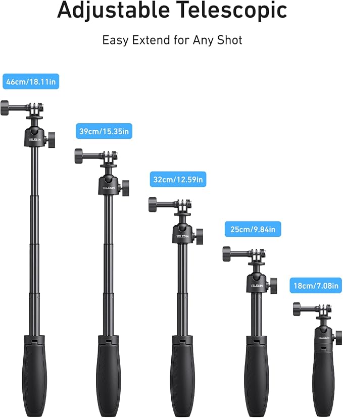 TELESIN 46cm/18.1in Mini Selfie Stick Tripod for All Action Camera | 360° Ball Head Extended Handle Grip Pole for DJI Osmo Nano Action 6 5 4, Pocket 4 3, GoPro 13 12, Insta360 X5 X4, Xtra Edge - Image 8