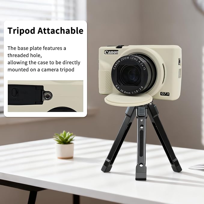 VOVMOEYA Camera Case for Canon Powershot G7 X Mark III with 2PCS Screen Protector,Full Pritection Soft G7X III Silicone Case Detachable Lens Cover Protective Cover for Canon G7XIII G7X3-Beige - Image 6