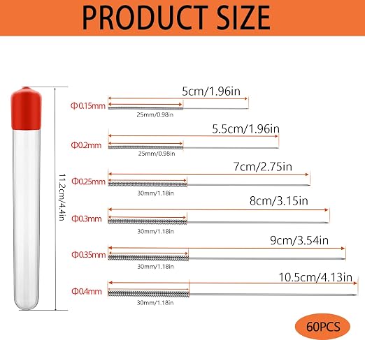 60 Pieces 3D Printer Nozzle Cleaning Kit,Stainless Steel Nozzle Cleaning Needles 3D Printer Tool Kit 3D Printer Nozzle Cleaner 3D Printer Accessories (Diameter 0.15/0.2/0.25/0.3/0.35/0.4mm) - Image 3