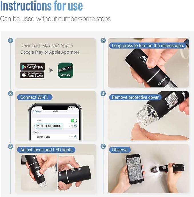 Wireless Digital Microscope, Skybasic 50X-1000X Magnification WiFi Portable Handheld Microscopes with Adjustable Stand HD USB Microscope Camera Compatible with iPhone Android iPad Windows Mac Computer - Image 4