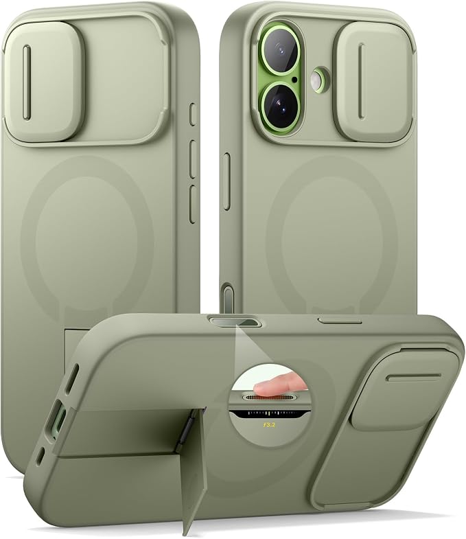 SURITCH for iPhone 17 Case with Camera Control Cover, Camera Slide Cover and Adjustable Kickstand, Compatible with MagSafe, Shockproof Bumper Protective Cases 6.3 Inch, Green by SURITCH