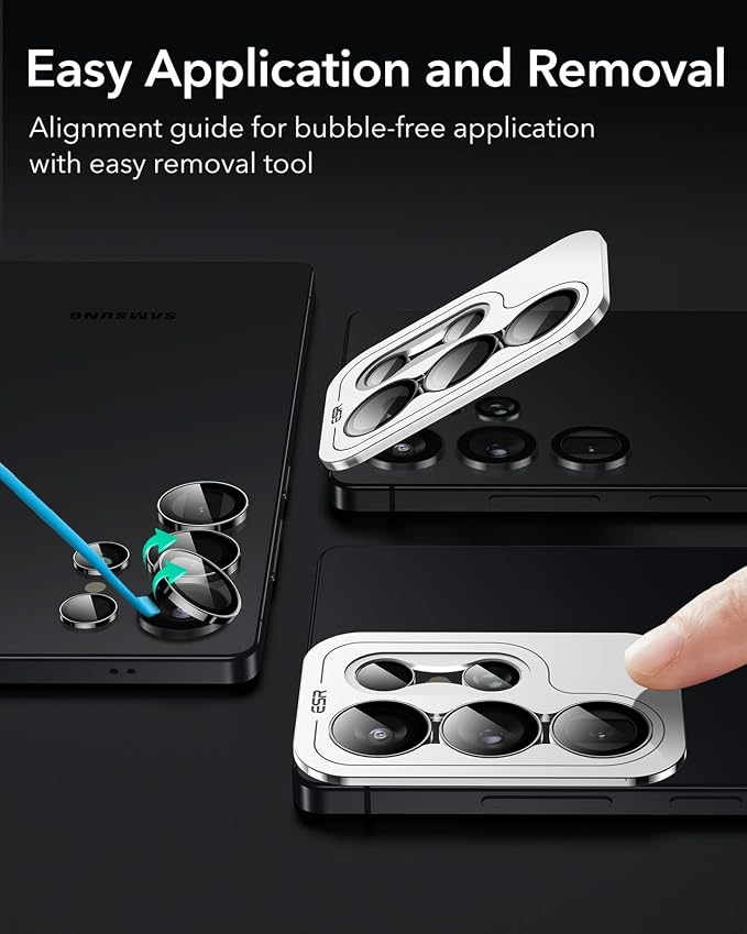 ESR for Samsung Galaxy S25 Ultra Camera Lens Protector, 1 Pack, Black | Individual Camera Cover, 9H Tempered Glass, Original Camera Clarity, Scratch-Resistant, Case Friendly - Image 6