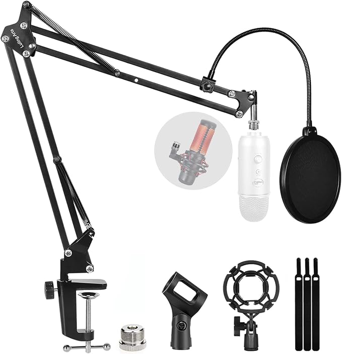 Microphone Stand for Blue Yeti, Quadcast Boom Arm Scissor Mic Stand with Windscreen and Double layered screen Pop Filter Heavy Duty Mic Boom Scissor Arm Stands, Broadcasting and Recording.Game | Includes windscreen and double-layer pop filter; compatib... by LulingArts