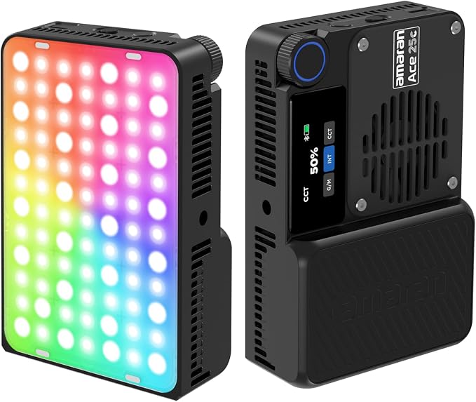 Amaran Ace 25c RGBWW LED Video Light Pocket Creator Light | 32W Boost Mode, 2300K-10000K RGBWW, 1171 Lux Output at 5600K, 4500mAh Battery, USB-C PD Fast Charging, Charcoal by amaran