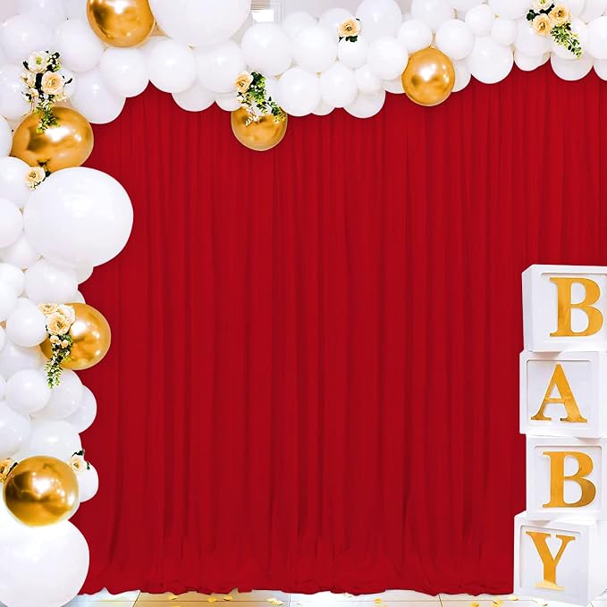 Joydeco 10x10ft Red Christmas Backdrop Curtain for Parties, Wrinkle Free Red Christmas Curtains Photo Backdrop for Wedding, Birthday Party Graduation Baby Shower Photography(5ft x 10ft, 2 Panels) - Image 5
