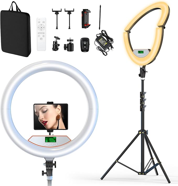 22" Ring Light with Stand: Touch Screen LED Display & 75" Tall Tripod, | 3 Color modes 6500K / 2 USB Ports Foldable LED Big Ring Light Tripod for Live Stream,YouTube,TikTok Video Shooting - Image 8
