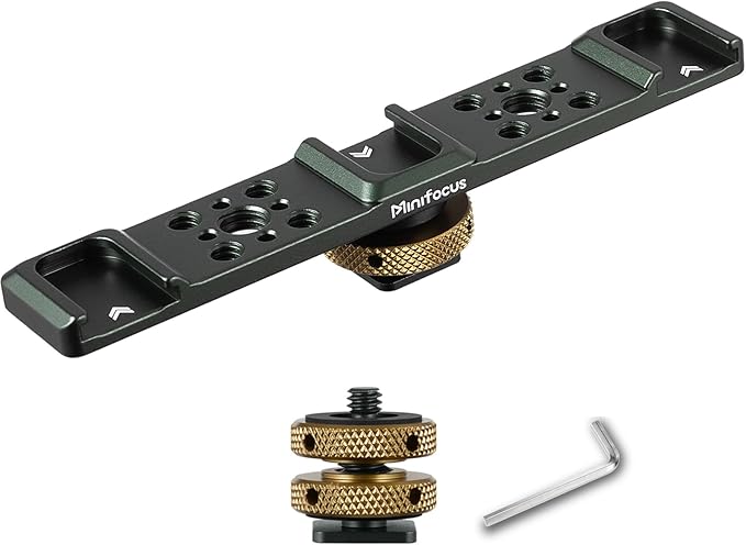 MINIFOCUS Triple Cold Shoe Extension Bar Mount, Aluminum Alloy Hot Shoe Mount Bracket with 1/4" Thread Holes for DSLR Camera Microphone Tripod LED Video Light Flashlight by MINIFOCUS