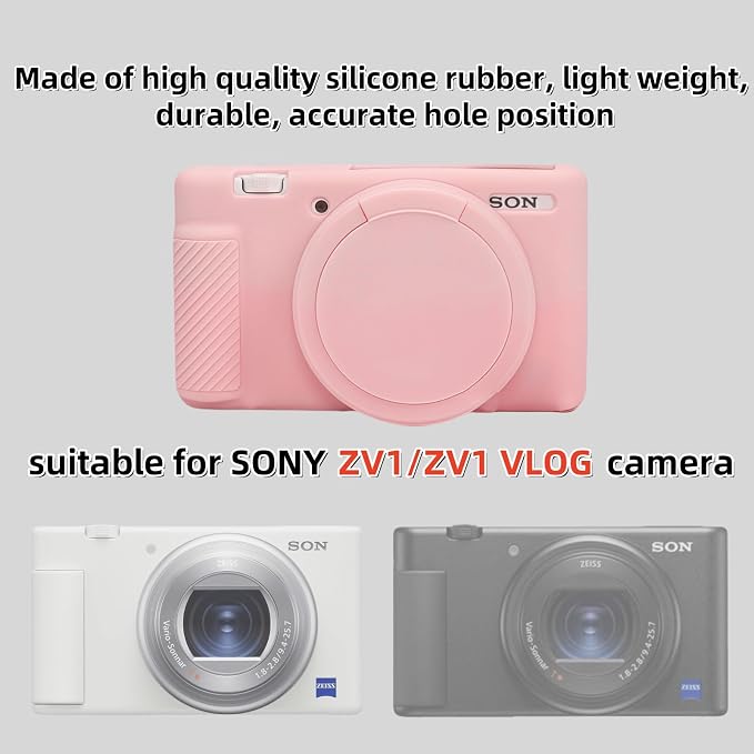 Camera Case for Sony ZV1 Digital Camera.ZV-1 Accessories | Soft Silicone Protective Case Removable Lens Cover,Comes with 2 Screen Protectors and 1 Wrist Strap.(Smoked Pink) - Image 2