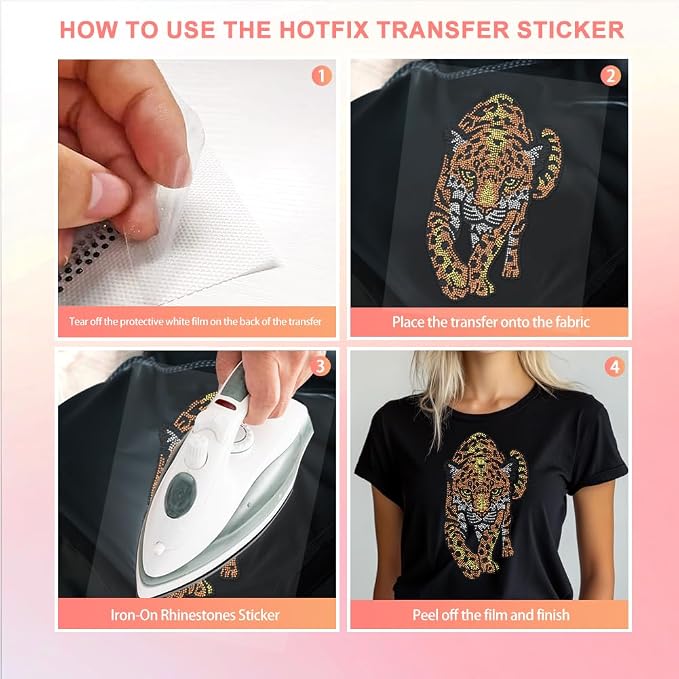 1 Pc Leopard Pattern Rhinestone Iron on Hotfix Transfer Decal, Bling DIY Patch Clothing Repair Applique T-Shirt Vest Shoes Hat Jacket Decor Clothing DIY Accessories - Image 5