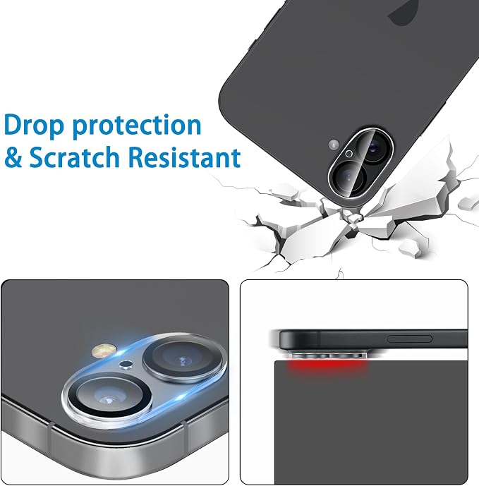 Dengduoduo Camera Lens Protector for iPhone 16 and 16 Plus 3 Pack, Tempered Glass, Ultra HD, 9H Hardness, Anti-Scratch, Case Friendly, Easy to Install [No Affect on Night Shots] - Image 6