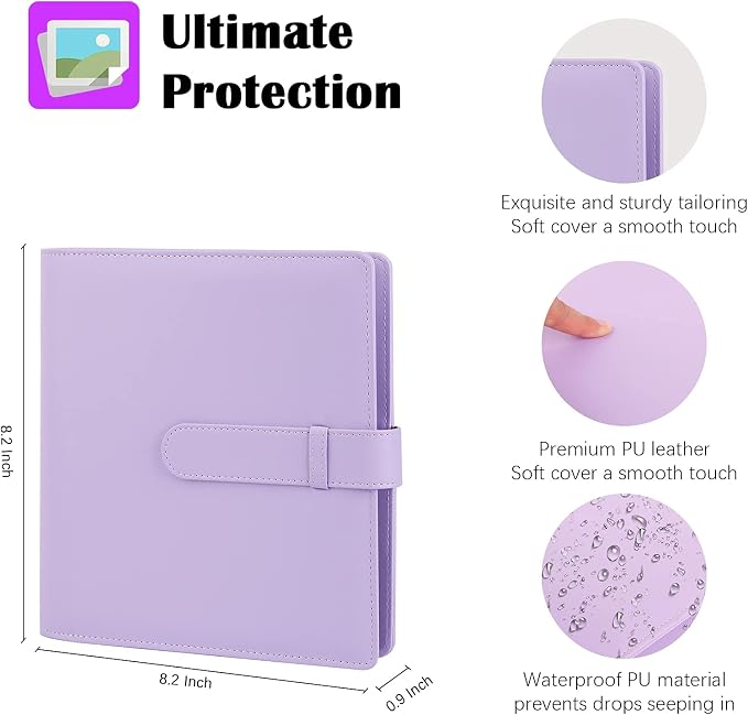 Veicevol 256-Pocket 2x3 Photo Album for Instax Mini and Polaroid, Purple | PU Leather Cover Keeps, Fits Instax Mini and Polaroid 2x3 Photos, Protects Travel, Wedding and Family Memories - Image 3