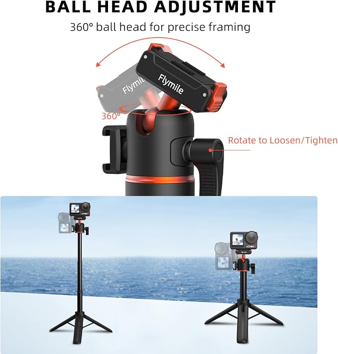 BRDRC Action 5 Pro Tripod Accessories, 21” Extension Rod Mini Table Desk Selfie Stick Portable Handle Grip Quick Release Stand with Cold Shoe for DJI Osmo Action 5 Pro 4 3 Camera - Image 3
