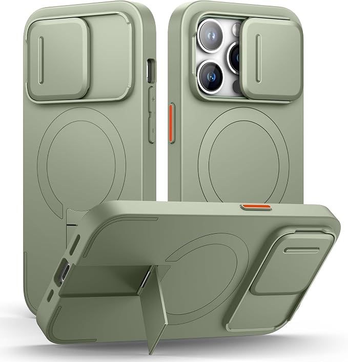 SURITCH for iPhone 14 Pro Case with Magnetic Camera Slide Cover and Adjustable Kickstand, Compatible with MagSafe, Shockproof Bumper Case Slim Protective Cover for iPhone 14 Pro 6.1 Inch, Green by SURITCH