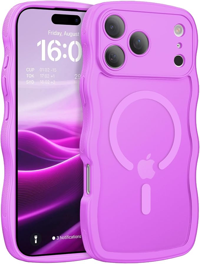 BENTOBEN Magnetic for iPhone 17 Pro Case, Cute Wavy Full Camera Protection [Compatible with MagSafe] Matte Anti-Slip Bumper Women Girls Boys Protective Cover for 17 Pro 6.3", Berry Purple by BENTOBEN