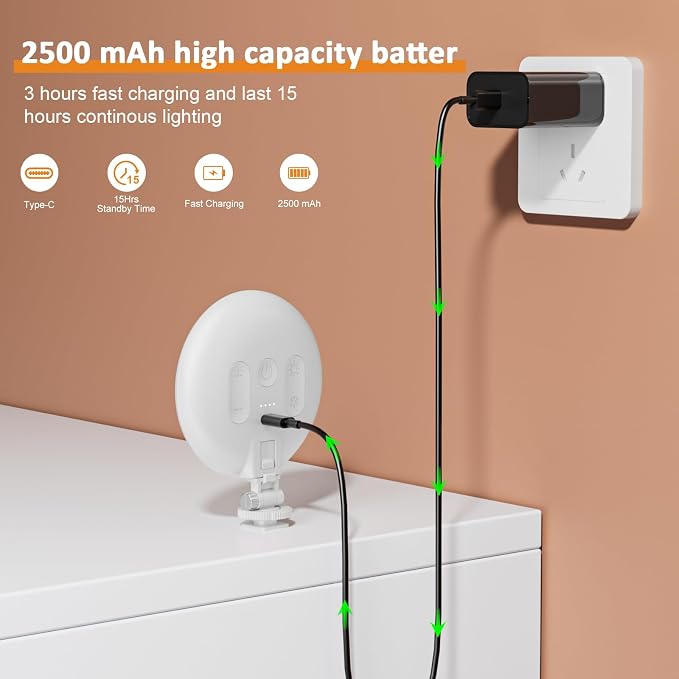 Anautin 60 LED Ring Light, Rechargeable Selfie With Front & Back Clip, 2500-6500K Portable Phone, Adjustable 3 Modes for iPhone, iPad, Tablet, Laptop, CRI97+, 90 Grams (White) - Image 6