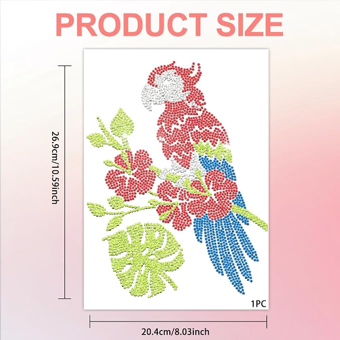 1 Pc Parrot Pattern Iron on Hotfix Transfer Decal, Bling DIY Patch Clothing Repair Applique T-Shirt Vest Shoes Hat Jacket Decor Clothing DIY Accessories - Image 3