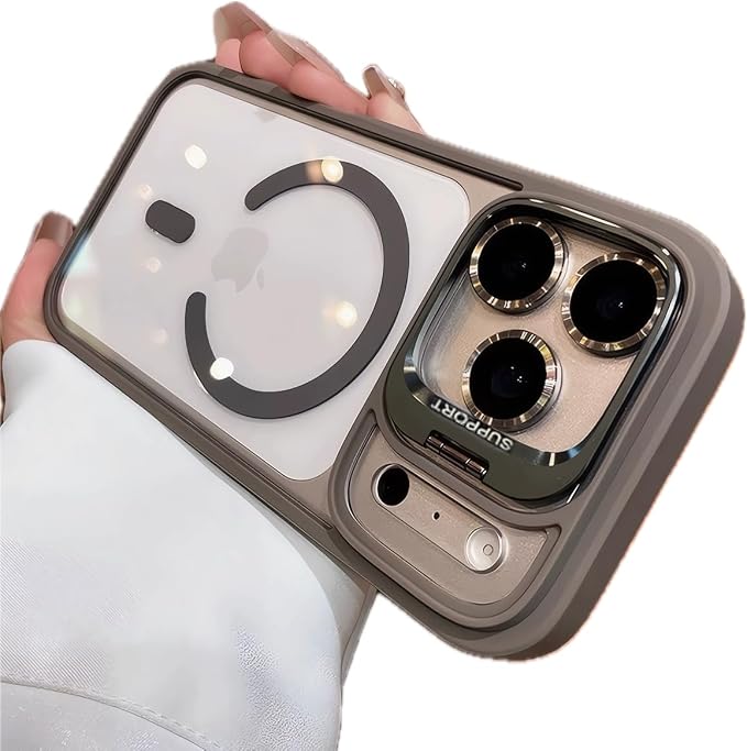 for iPhone 17 Pro Max Magnetic Case with Kickstand, [Compatible with MagSafe] Built in Stash Stand Clear Shockproof Soft Cover Camera Lens Protection Case for iPhone 17 Pro Max 6.9", Gray by Unknown