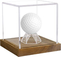 Clear Acrylic Golf Ball Display Case with Wood Base & Acrylic Holder, Memorabilia Stand Cube Holder, Dust Protection Transparent Storage Box for Single Ball Souvenir Golfball Collections by Hxezoc