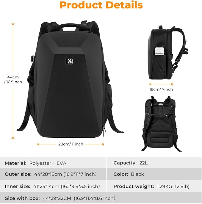 K&F CONCEPT Camera Backpack,Hardshell Photography DSLR Camera Bag | 15-15.6 Inch Laptop Compartment, Waterproof, Hard Shell Camera Case, Compatible with Canon/Nikon/Sony/DJI Mavic Drone, B07 - Image 7