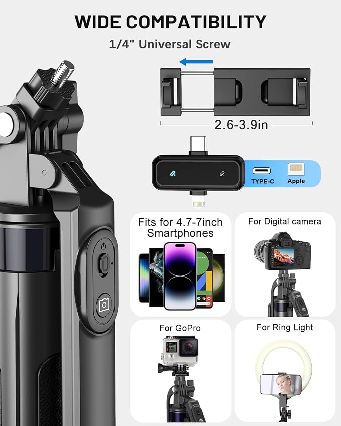 Yeaki Vlogging Kit for iPhone/Android, 71" Selfie Stick Tripod for iPhone with Light, Wireless Remote & Microphone, Adjustable Phone Tripod for TikTok/YouTube Starter Content Creator Essentials Kit - Image 7