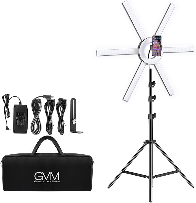 GVM Great Video Maker 600S LED Ring Light, 90W Dimmable Led Video Light Kit with Detachable Light Bars, Photography Lighting Led Video Lighting Kit for Live Broadcast, YouTube, CRI 97+ 3200K-5600K by GVMGreatVideoMaker