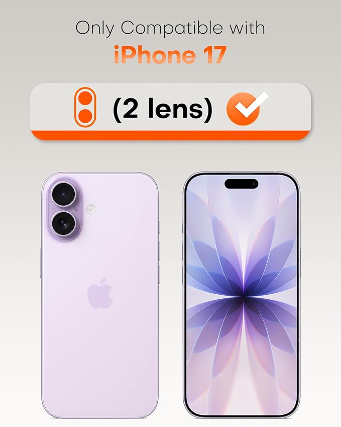 TOCOL Camera Lens Protector for iPhone 17 Tempered Glass HD Individual Scratch Resistant Camera Cover Accessories Case Friendly 2 Pack（Light Purple） - Image 2