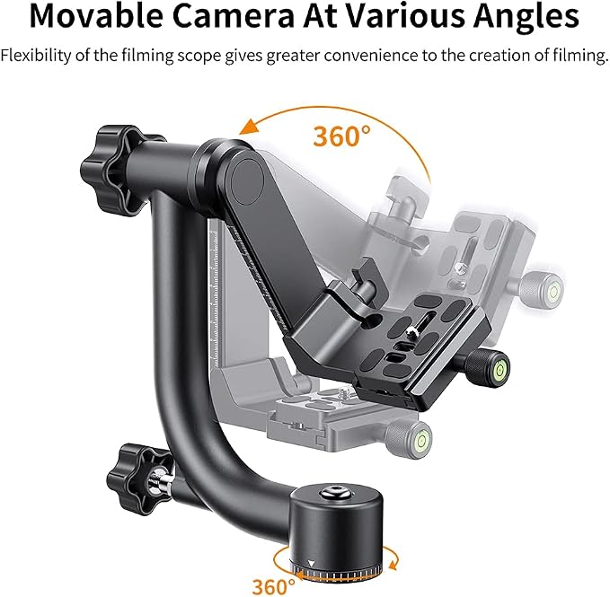 K&F CONCEPT Aluminum Alloy 360 Degree Panoramic Gimbal Tripod Head with 1/4'' Standard Quick Release Plate and Bubble Level,Load Capacity up to 20kg/44lbs | 1/4'' Standard Quick Release Plate, Bubble Level, Load Capacity up to 20kg/44lbs. TG06 - Image 7