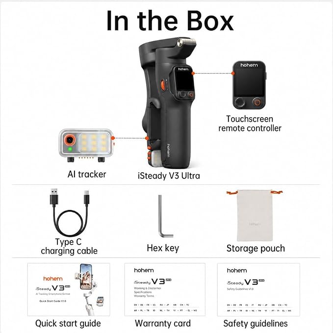 hohem iSteady V3 Ultra Gimbal Stabilizer for iPhone Gimbal with AI Tracking | Bi-Fill Light Built-in Extendable Rod & Tripod,Detachable Remote Control,Stabilizer for Video Recording (Black) - Image 9