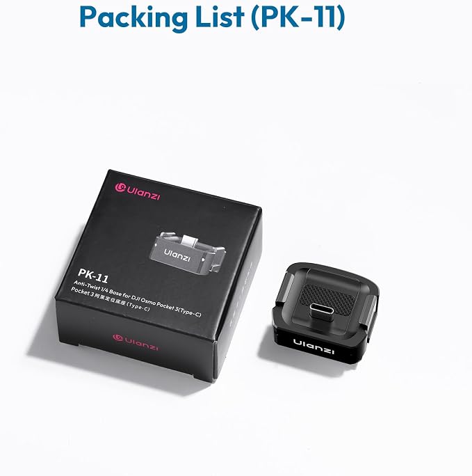 ULANZI PK-11 Pocket 3 Charging Adapter Base for DJI Osmo Pocket 3/Xtra Muse | Type-C Full-Function Port with 1/4 Screw Hole, Compatibility: Osmo Pocket 3, Black - Image 6