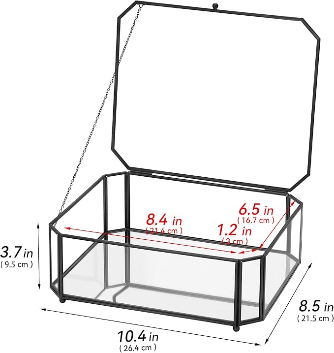 REDHUGO Large Glass Boxes for Display Handmade, Octagon, Black | Handmade Glass Jewelry Box with Mirrored Bottom and Lid, Ideal for Trinkets, Photos, Keepsakes and Vanity Decor - Image 2
