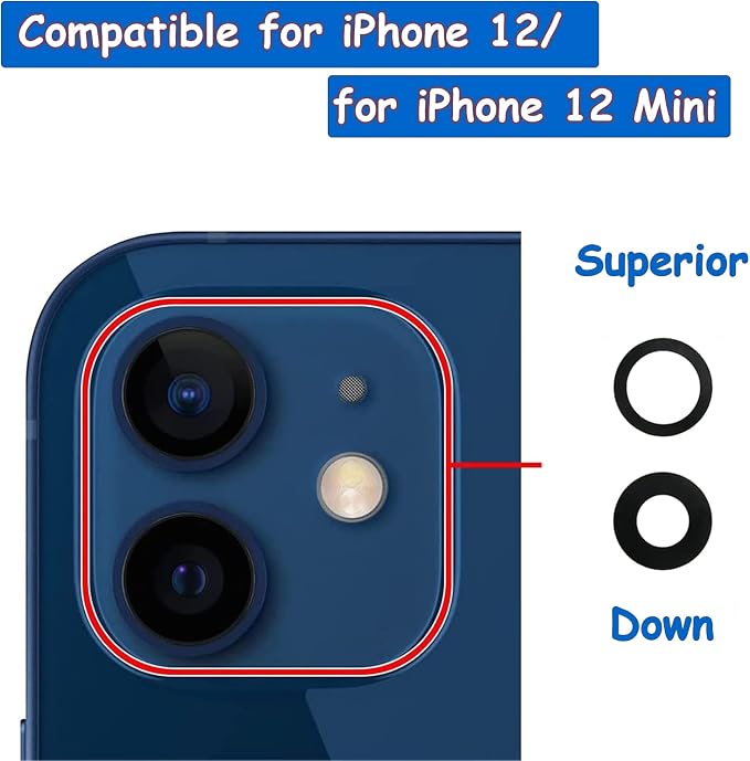 2pcs/Set Sapphire Rear Back Camera Glass Lens Replacement for iPhone 12 for iPhone 12 Mini with Pre-Installed Adhesive and Repair Tool kit Set - Image 3