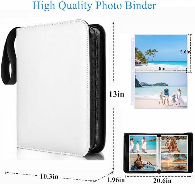 Photo Album 5x7 200 Pockets, Zip Photos Binder Album with 50Pcs Double Sided Pocket Sleeves, PU Leather Pictures Albums Folder, Seed Storage Binder Album (White) - Image 4