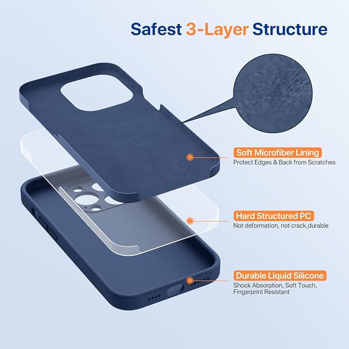 miracase Designed for iPhone 14 Pro Case, [Upgraded Camera Protection], Shockproof Liquid Silicone Rubber Phone Case Cover for 14 Pro 6.1 inch, Dark Blue - Image 4
